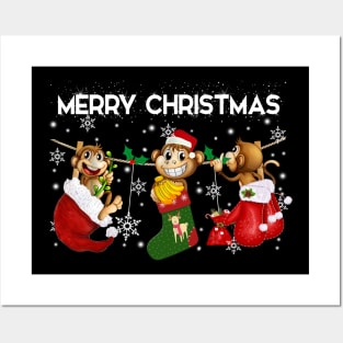 Merry Christmas Santa Monkey In Christmas Stocking Posters and Art